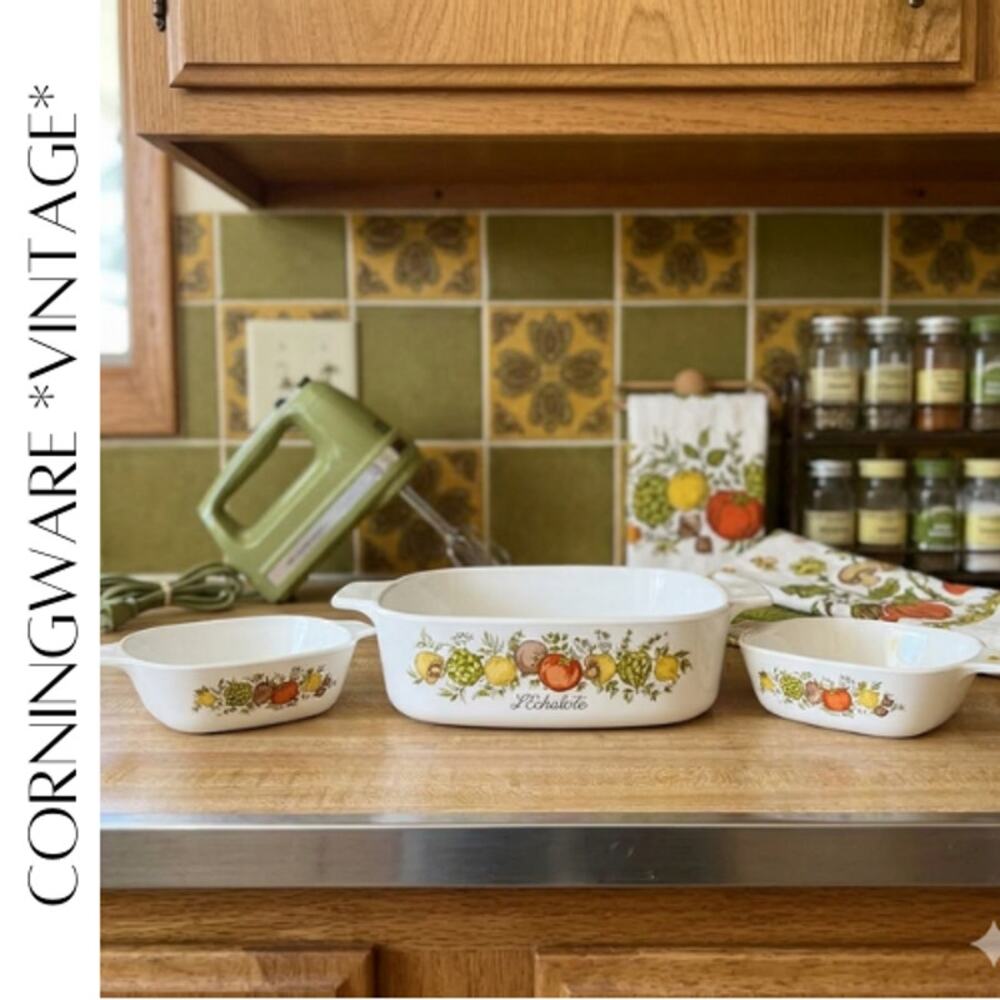 Spice O' Life L’Echalote Corningware 3 Pc. Casserole / Serving Set, Vintage!
